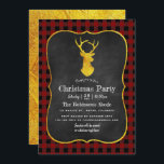 Buffalo Plaid Chalkboard Foil Christmas Party Invitation<br><div class="desc">Christmas party rustic chalkboard invitation featuring a buffalo plaid pattern and a gold foil deer and reverse customizable to your event specifics.</div>