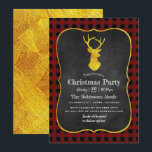 Buffalo Plaid Chalkboard Foil Christmas Party Invitation<br><div class="desc">Christmas party rustic chalkboard invitation featuring a buffalo plaid pattern and a gold foil deer and reverse customizable to your event specifics.</div>