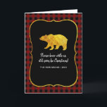 Buffalo Plaid Chalkboard Foil Christmas Photo Holiday Card<br><div class="desc">Rustic christmas greetings card featuring a buffalo plaid pattern and gold foil bear and leaf customizable with your own photo.</div>