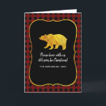 Buffalo Plaid Chalkboard Foil Christmas Photo Holiday Card<br><div class="desc">Rustic christmas greetings card featuring a buffalo plaid pattern and gold foil bear and leaf customizable with your own photo.</div>
