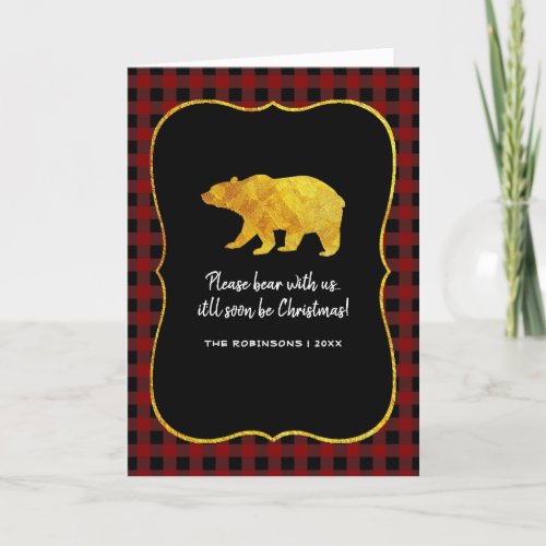 Buffalo Plaid Chalkboard Foil Christmas Photo Holiday Card