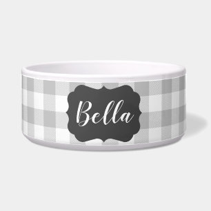 Buffalo Plaid Chalkboard Label Custom Name Pet Bowl