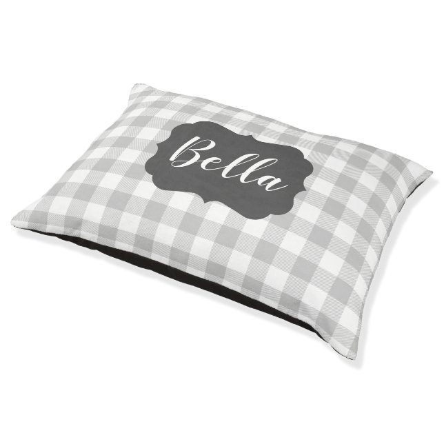 Buffalo Plaid Chalkboard Label Personalized Pet Bed (Angled)