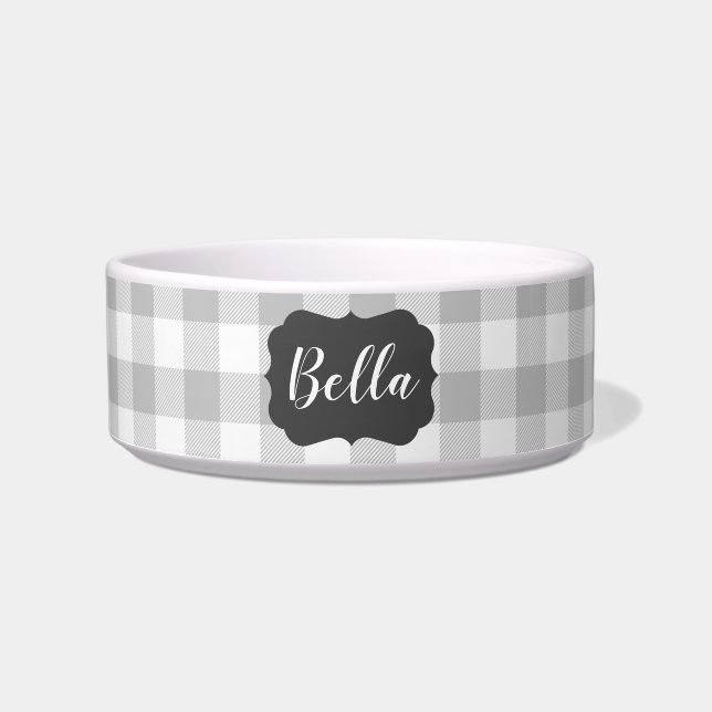 Buffalo Plaid Chalkboard Label Small Cat Dog Name Bowl (Front)