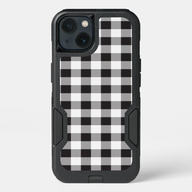 Buffalo Plaid Check Black White Otterbox iPhone Case (Back)