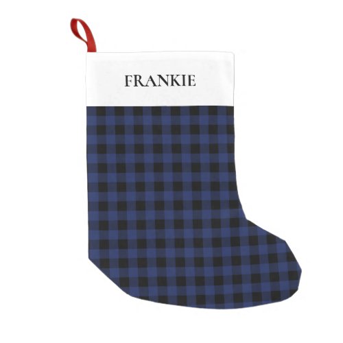 Buffalo Plaid Check Blue and Black Personalized Small Christmas Stocking