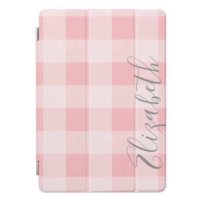 Buffalo Plaid Check Calligraphy CAN edit coral iPad Pro Cover (Front)