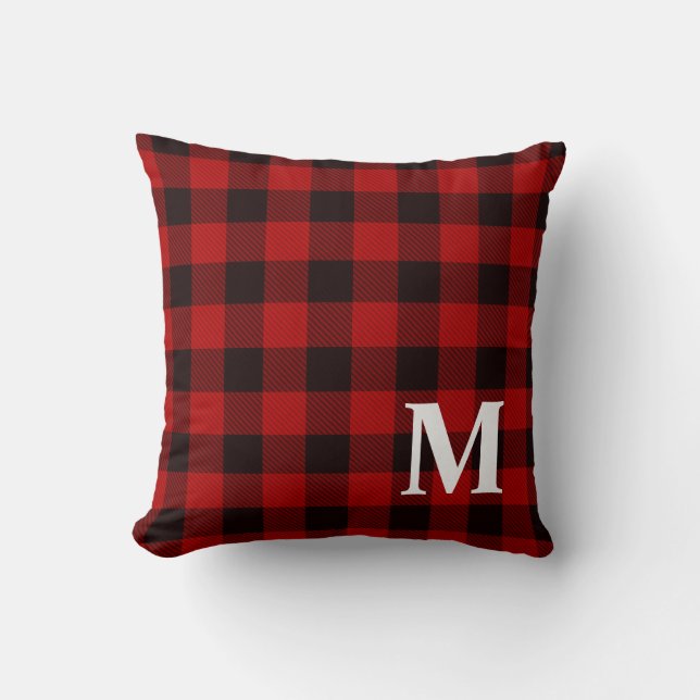Buffalo Plaid Check Monogram 2 Throw Pillow (Front)
