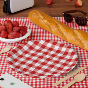 Buffalo Plaid Check Red White Paper Plates