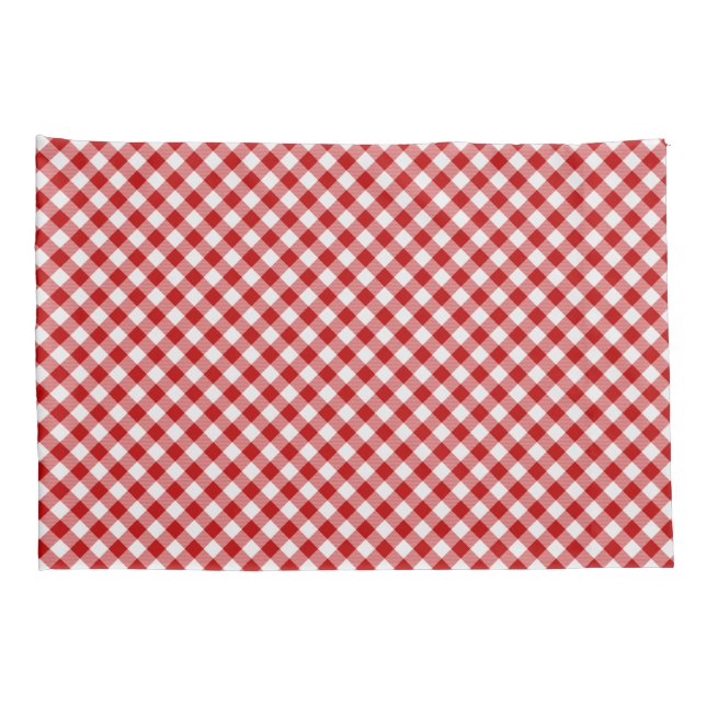 Buffalo Plaid Check Red White Pillow Case (Back-Right)