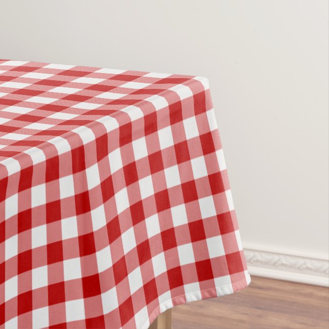 Buffalo Plaid Check Red White Tablecloth (In Situ)