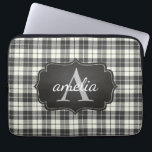 Buffalo Plaid Chic Monogram Name Black Ivory Laptop Sleeve<br><div class="desc">Protect your Laptop in style with this trendy buffalo plaid chic monogram name black and ivory laptop sleeve. Laptop sleeve features your initial and name in a chalkboard style label. Makes a great gift! Also available in red and black - part of a collection.</div>