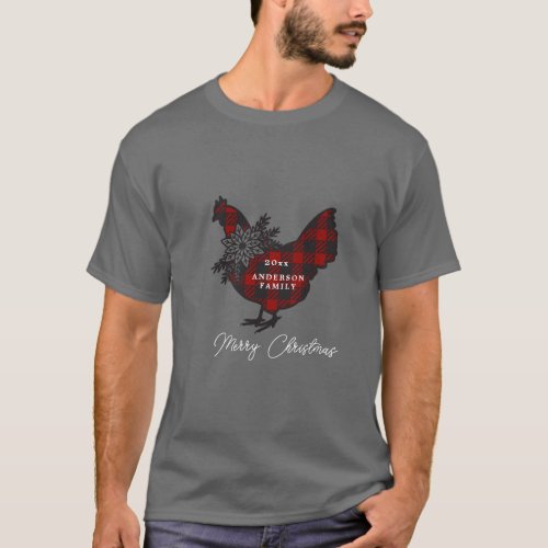 Buffalo plaid Chicken Monogram Holiday T_Shirt