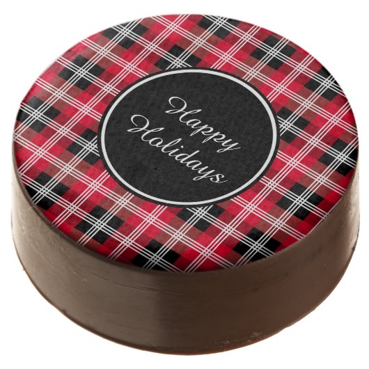 Buffalo plaid chocolate dipped oreo (Angled)