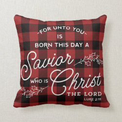 Buffalo Plaid Christian Christmas Typography Throw Pillow