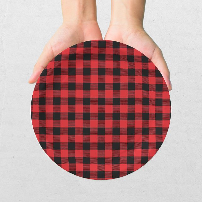 Buffalo Plaid Christmas Black Red Paper Plates (Creator Uploaded)