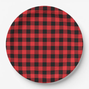Buffalo Plaid Christmas Black Red Paper Plates