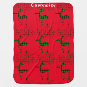 Buffalo Plaid Christmas Deer Thunder_Cove Baby Blanket
