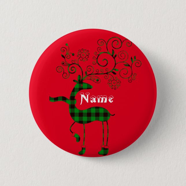 Buffalo Plaid Christmas Deer Thunder_Cove Button (Front)