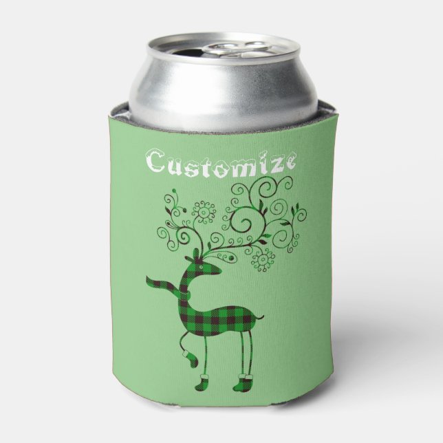 Buffalo Plaid Christmas Deer Thunder_Cove Can Cooler (Can Front)