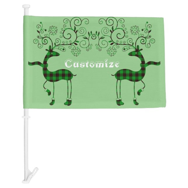 Buffalo Plaid Christmas Deer Thunder_Cove Car Flag (Front)
