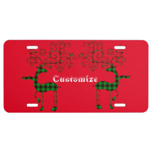 Buffalo Plaid Christmas Deer Thunder_Cove License Plate