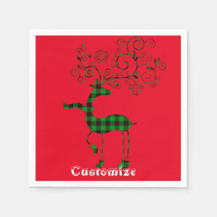 Buffalo Plaid Christmas Deer Thunder_Cove Napkins