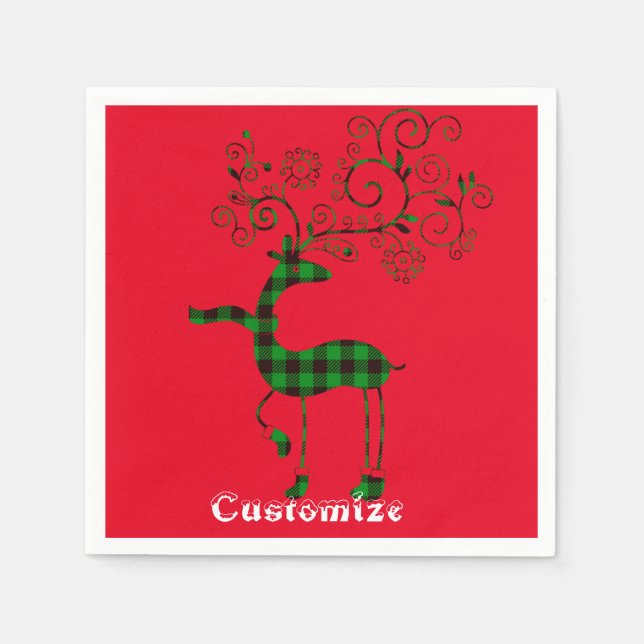 Buffalo Plaid Christmas Deer Thunder_Cove Napkins (Front)