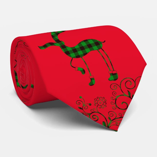 Buffalo Plaid Christmas Deer Thunder_Cove Neck Tie (Rolled)
