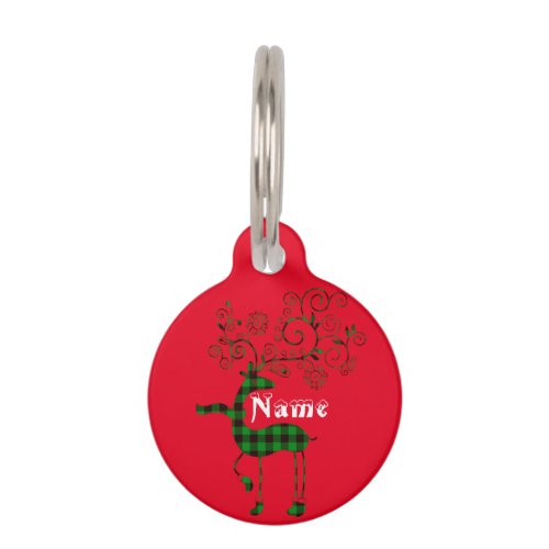 Buffalo Plaid Christmas Deer Thunder_Cove Pet ID Tag