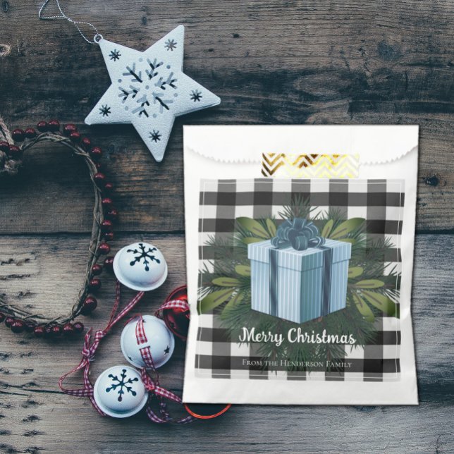 Buffalo Plaid Christmas Gift | Blue Favor Bag (Buffalo Plaid Christmas Gift Favor Bag - Blue)