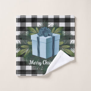 Buffalo Plaid Christmas Gift Blue Holiday Bath Towel Set