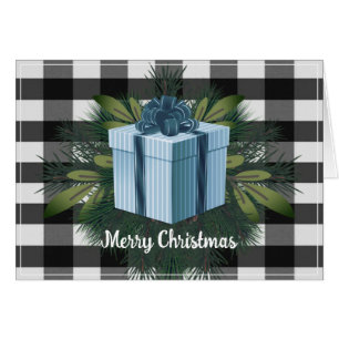 Buffalo Plaid Christmas Gift Blue Holiday Cards