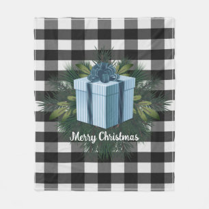 Buffalo Plaid Christmas Gift Blue Holiday Fleece Blanket