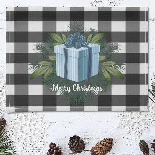 Buffalo Plaid Christmas Gift   Blue Holiday Kitchen Towel
