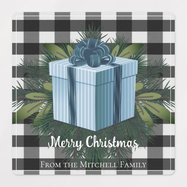 Buffalo Plaid Christmas Gift | Blue Holiday Labels (Design 1)