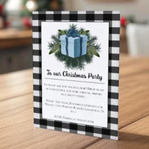 Buffalo Plaid Christmas Gift Blue Holiday Party Invitation