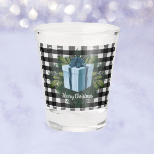 Buffalo Plaid Christmas Gift Blue Holiday Shot Glass