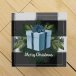 Buffalo Plaid Christmas Gift | Blue Holiday Wine Box<br><div class="desc">Gift a bottle of wine this holiday season with a Buffalo Plaid Christmas Gift Wine Gift Box.  Gift box design features a striped wrapped Christmas gift adorned holiday greenery against a black and white gingham background. Additional gift and holiday items available with this design as well.</div>