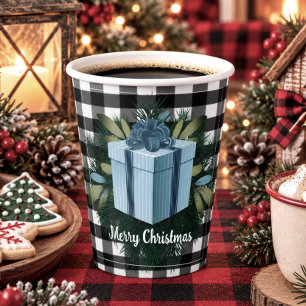 Buffalo Plaid Christmas Gift Blue Paper Cups