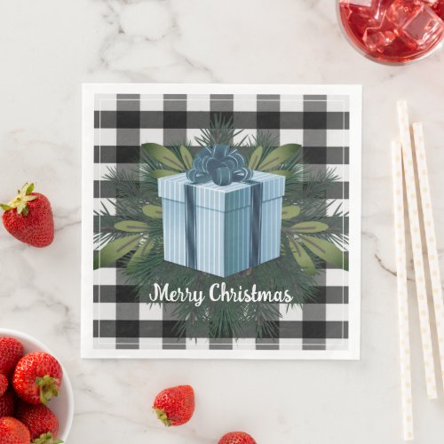 Buffalo Plaid Christmas Gift  Blue Paper Dinner Napkins