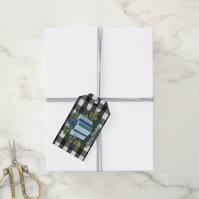 Buffalo Plaid Christmas Gift | Blue Tags (With Twine)