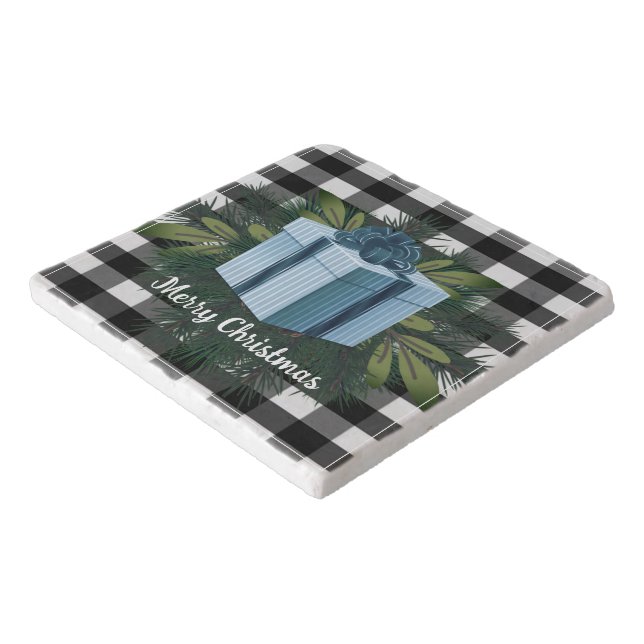 Buffalo Plaid Christmas Gift | Blue Trivet (Corner)