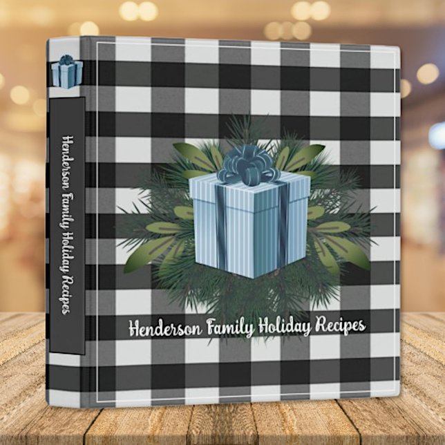 Buffalo Plaid Christmas Gift Family Recipe | Blue 3 Ring Binder (Blue Buffalo Plaid Christmas Gift Holiday Family Recipe Binder)