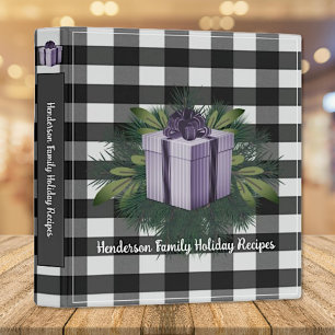 Buffalo Plaid Christmas Gift Family Recipe Purple 3 Ring Binder