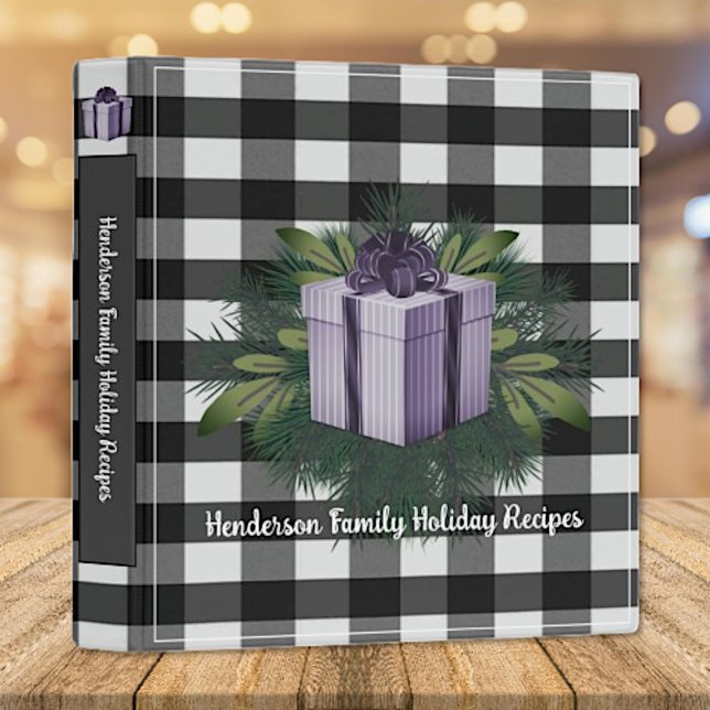 Buffalo Plaid Christmas Gift Family Recipe Purple 3 Ring Binder (Purple Buffalo Plaid Christmas Gift Holiday Family Recipe Binder)