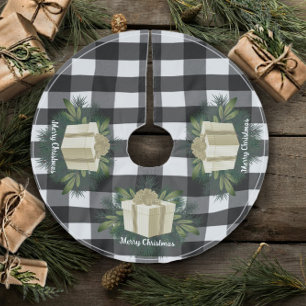 Buffalo Plaid Christmas Gift Gold Brushed Polyester Tree Skirt