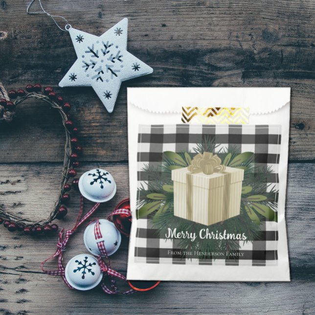 Buffalo Plaid Christmas Gift | Gold Favor Bag (Buffalo Plaid Christmas Gift Favor Bag - Gold)
