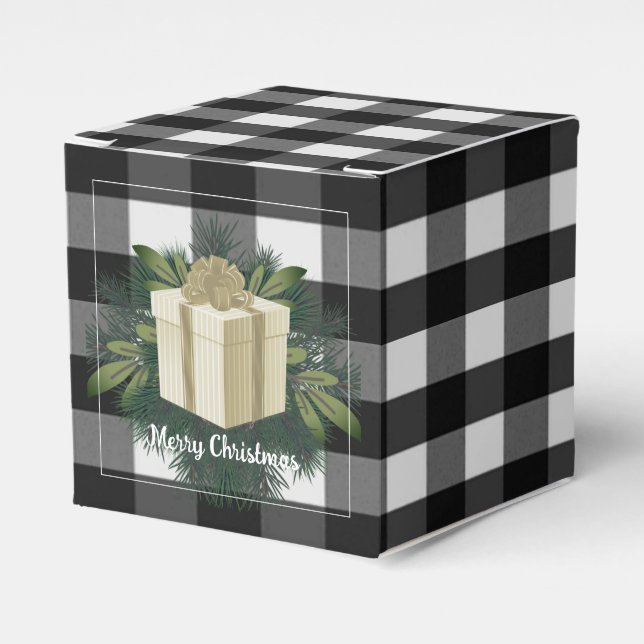 Buffalo Plaid Christmas Gift | Gold Favor Boxes (Front Side)