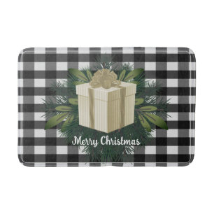 Buffalo Plaid Christmas Gift Gold Holiday Bath Mat